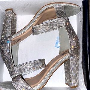 Windsor bedazzled heels in chrome with Velcro strap